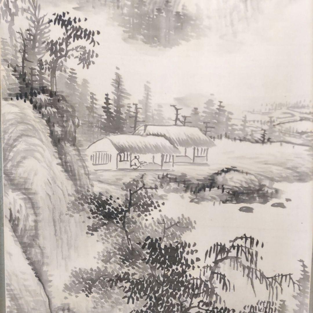 山本梅荘　水墨夏景山水掛軸　H20