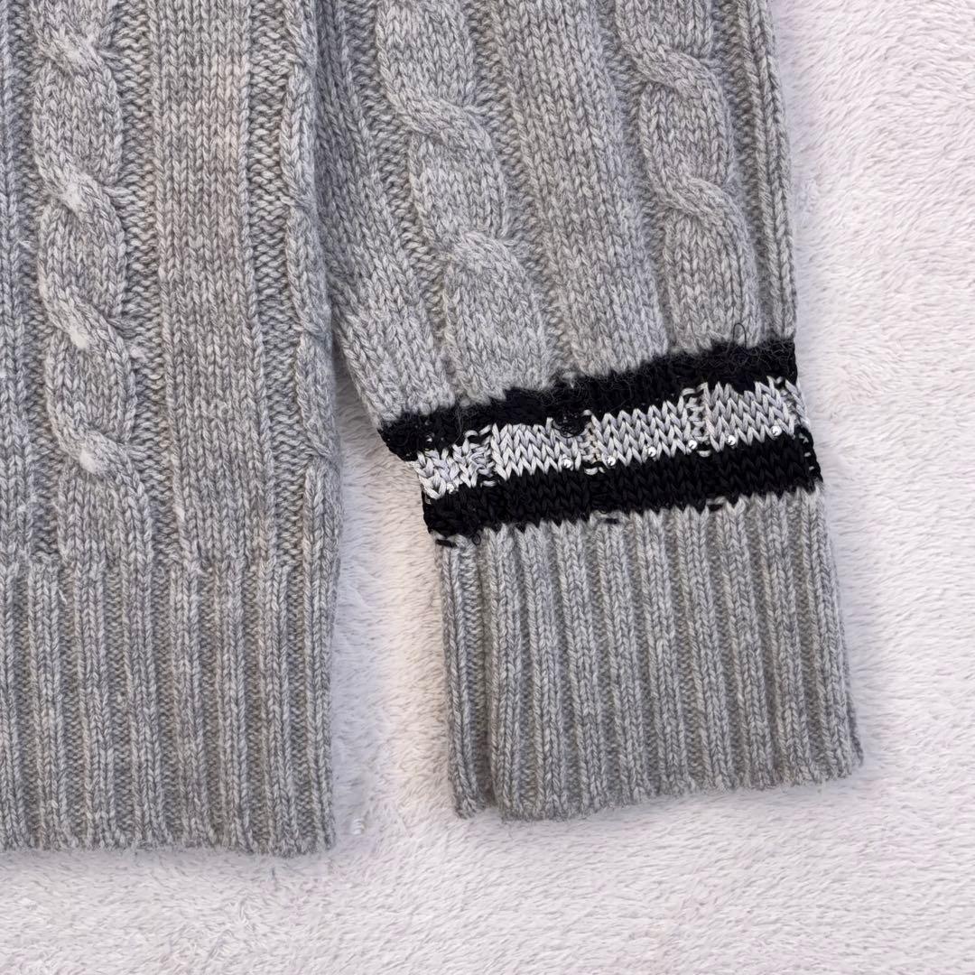 【アルチビオ】ゴルフ ケーブルニットパーカー アンゴラ混 ロゴ刺繍 グレー 36
