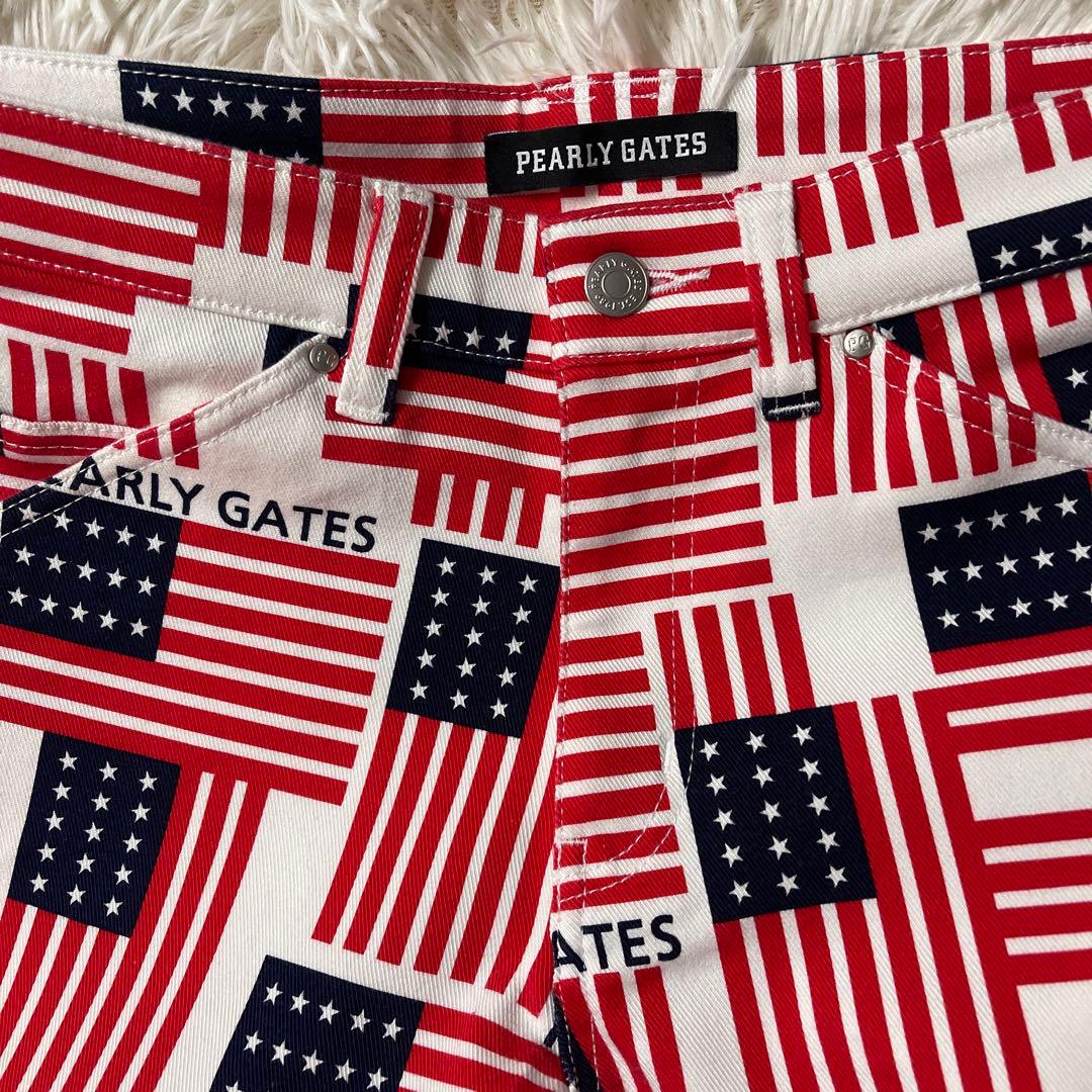 極美品　PEARLY GATES アメリカ国旗柄パンツ　赤×白　Lサイズ