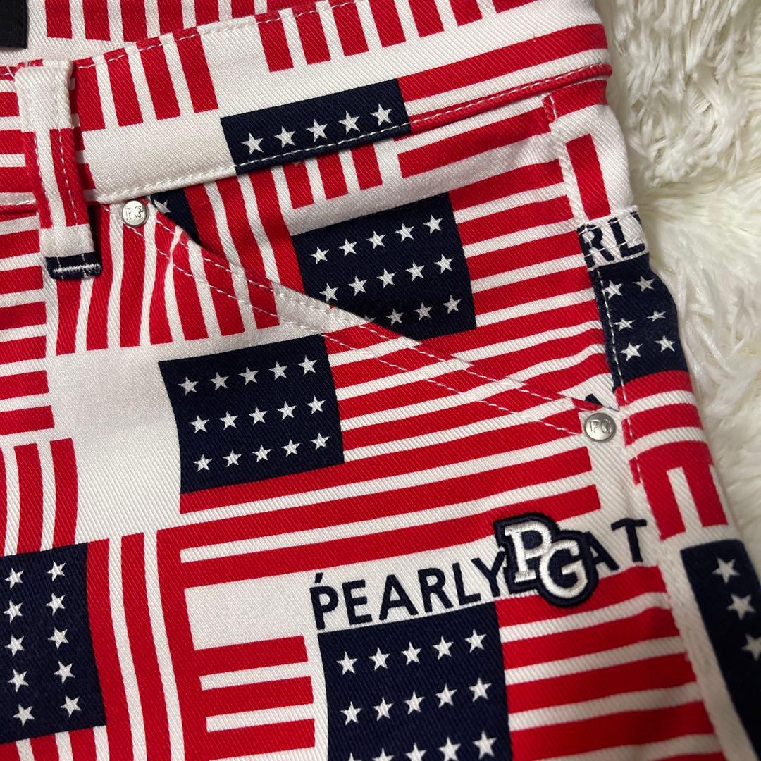 極美品　PEARLY GATES アメリカ国旗柄パンツ　赤×白　Lサイズ