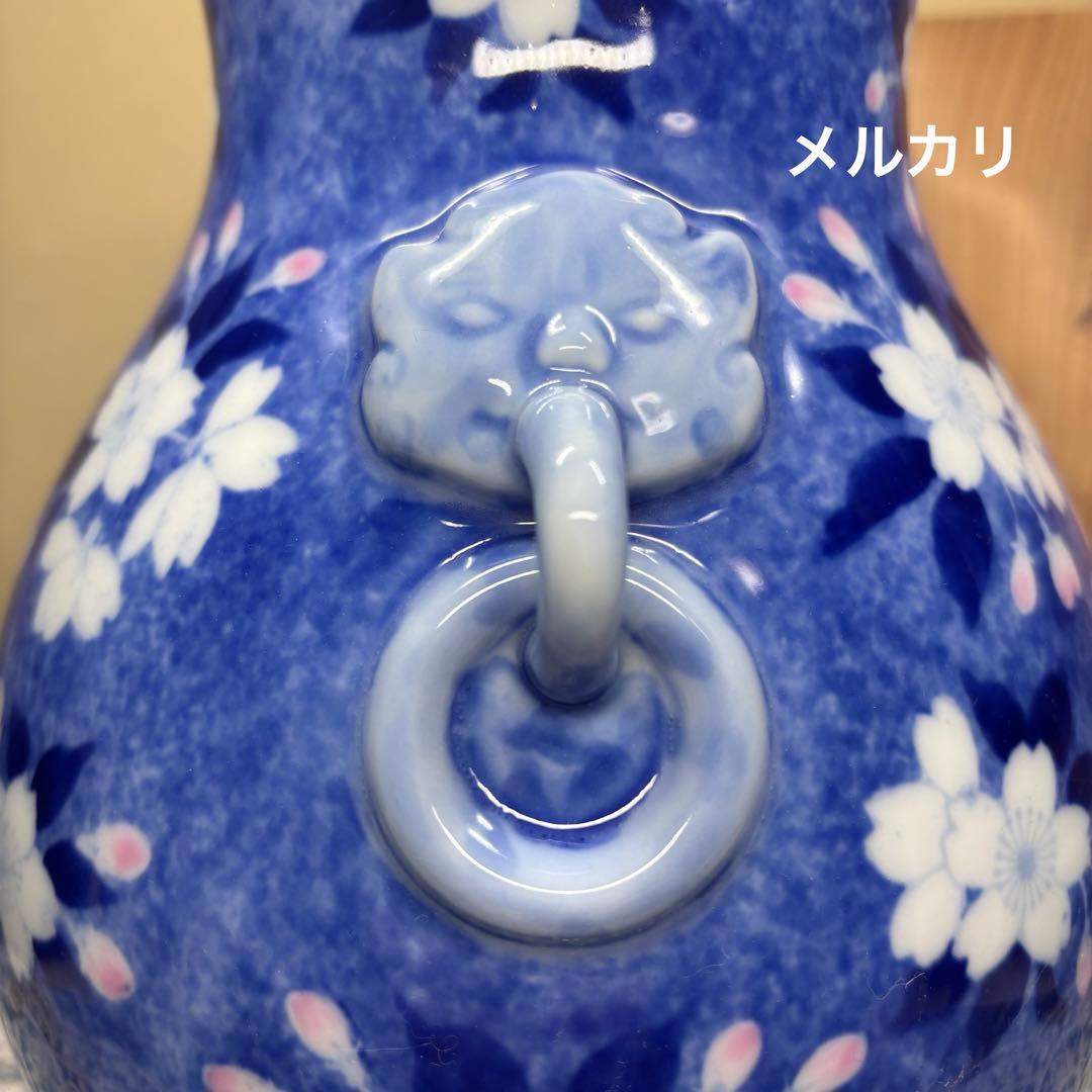 深川製磁　高級美術　深川謹製　花瓶　桜　獅子耳付き　木箱入り