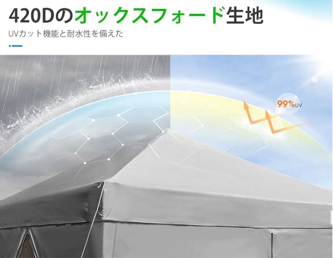 420Dオックスフォードテント 300cm x 300cm ワンタッチ