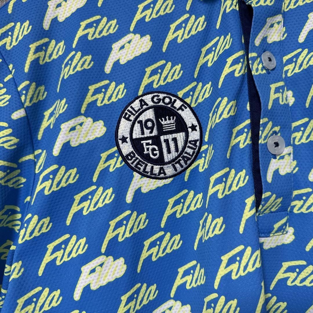 FILA GOLF フィラゴルフ 半袖 ポロシャツ ロゴ 総柄 ブルー M