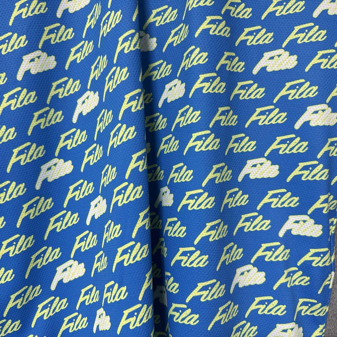 FILA GOLF フィラゴルフ 半袖 ポロシャツ ロゴ 総柄 ブルー M