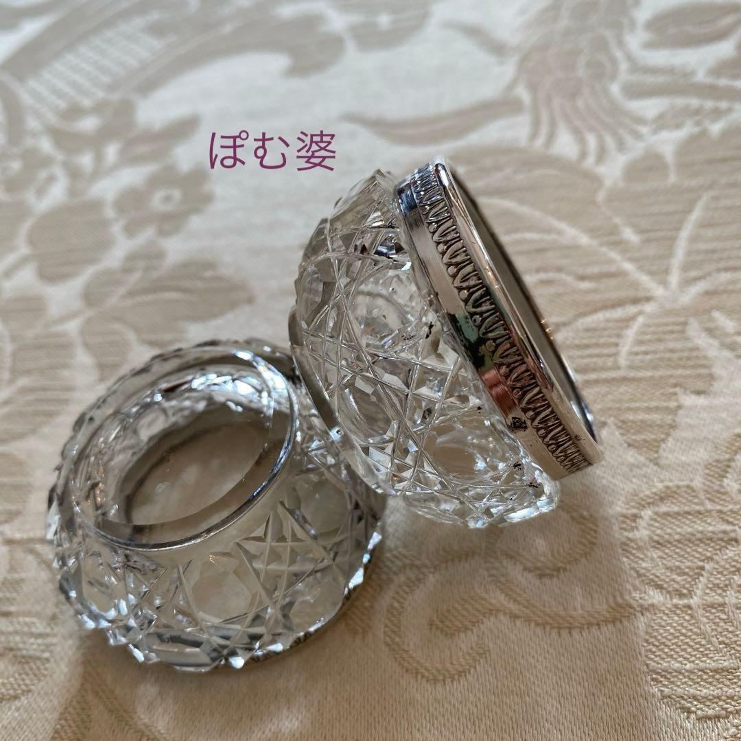 【フランス製】純銀 クリスタル／ソルトセラー 調味料入れ 箱入４個セット／バカラ