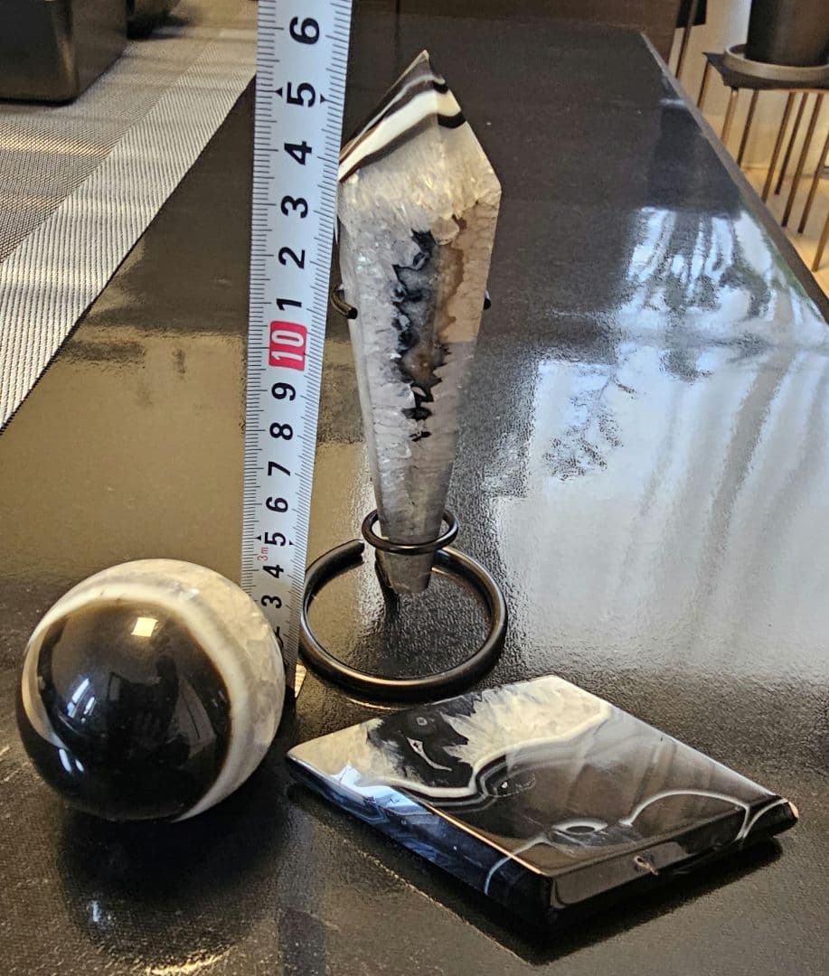 お得セット！水晶共生ブラック瑪瑙★虹多数３点セット六角柱 スフィア.オマケ有！！
