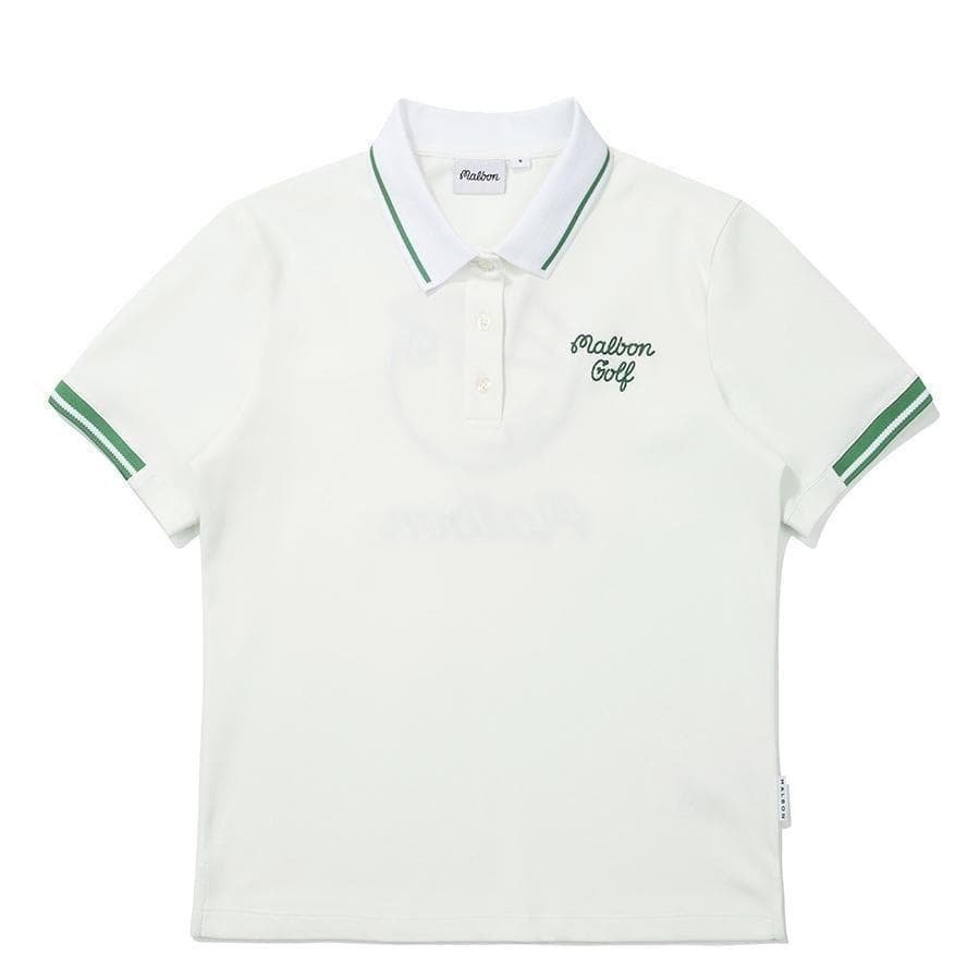 白色M マルボンゴルフ ポロシャツ Malbon Golf レディース シャツ