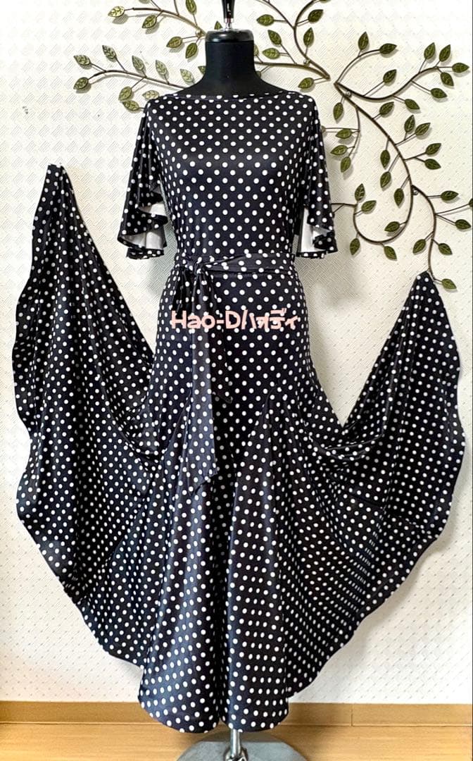 社交ダンス★新品★M★パーティー★レッスン★オリジナル★2点セット★水玉