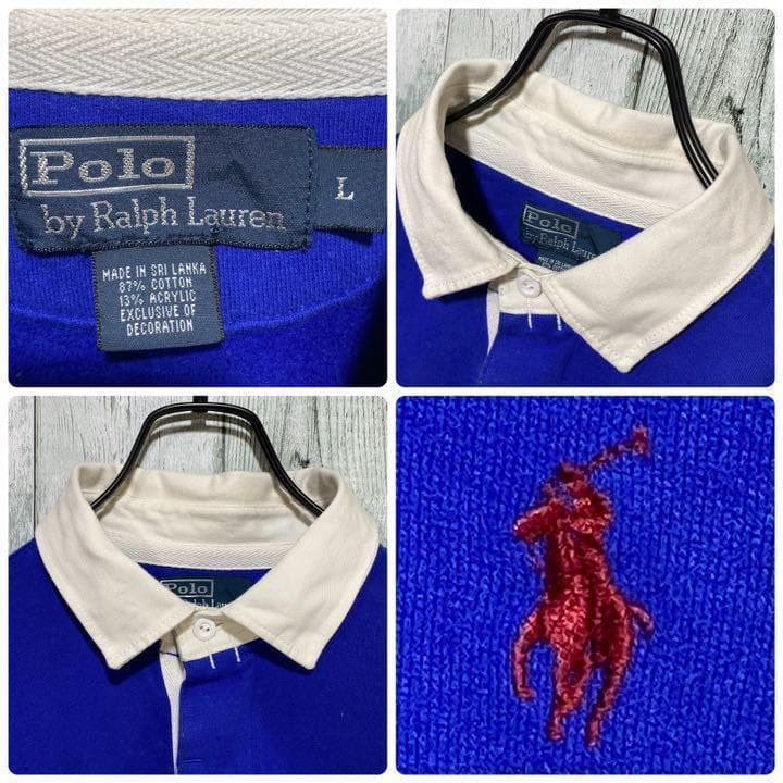 【※希少】ポロバイラルフローレン★刺繍ロゴ レトロ太ボーダー ラガーシャツ L