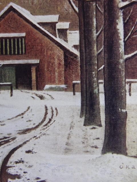 岡鹿之助、【雪の牧場】、希少な画集画、新品高級額 額装付、状態良好