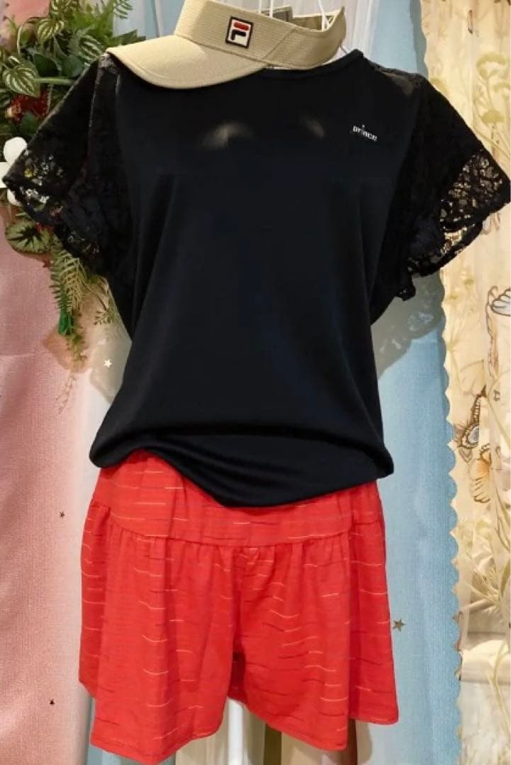No.881 FILA レインボーボーダーキュロット☆FILAレッド☆XL☆