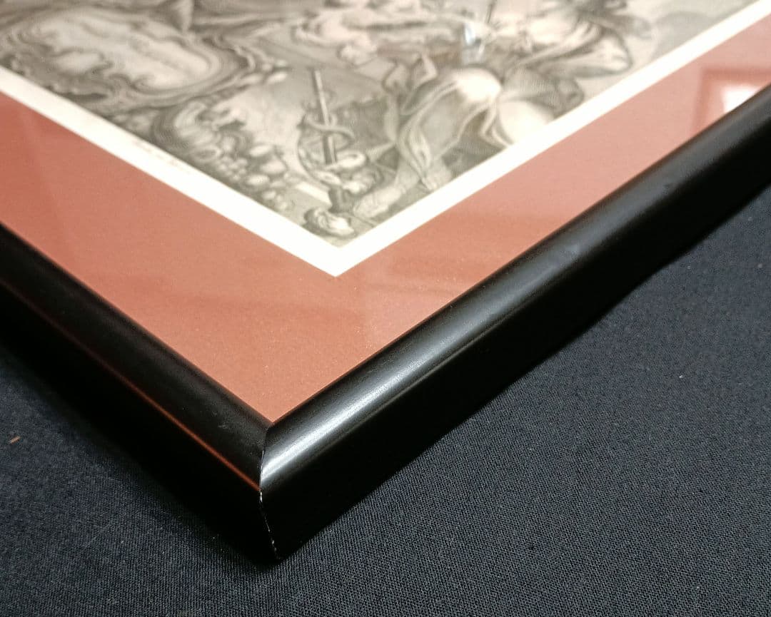 額装品　18世紀　R.ボーゴンディ　「地図帳の扉絵」　大型作品　稀少　版刻精緻