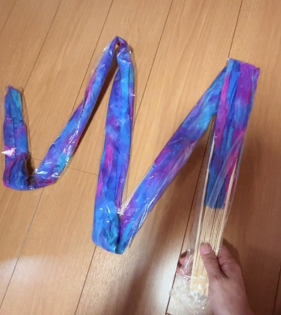 【新品】ビッグファンベール★右手のみ★水色紫タイダイ！シルク100％