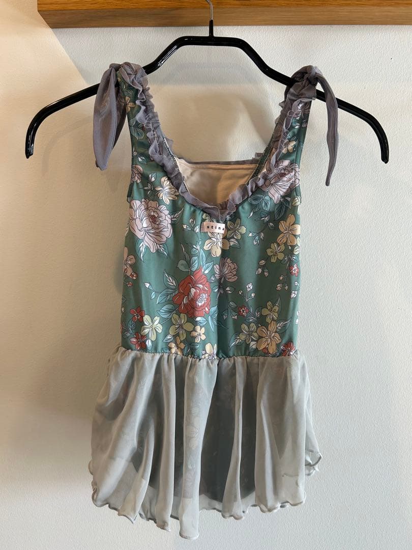 stina スティナバレエレオタード 青緑色　花柄