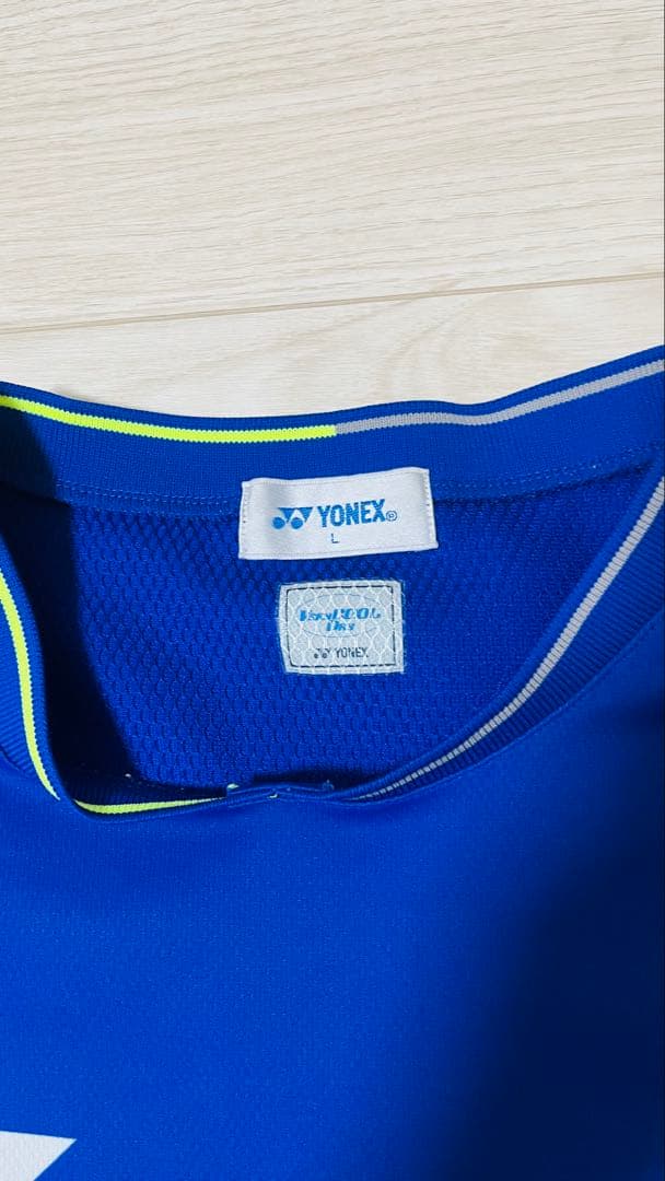 [美品]YONEX 青 ストライプ シャツ Lサイズ