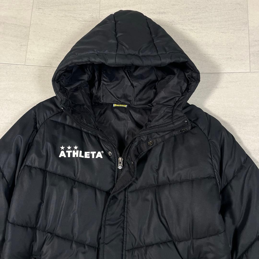美品 アスレタ ベンチコート 160 黒 サッカーウエア 防寒 ロング 中綿