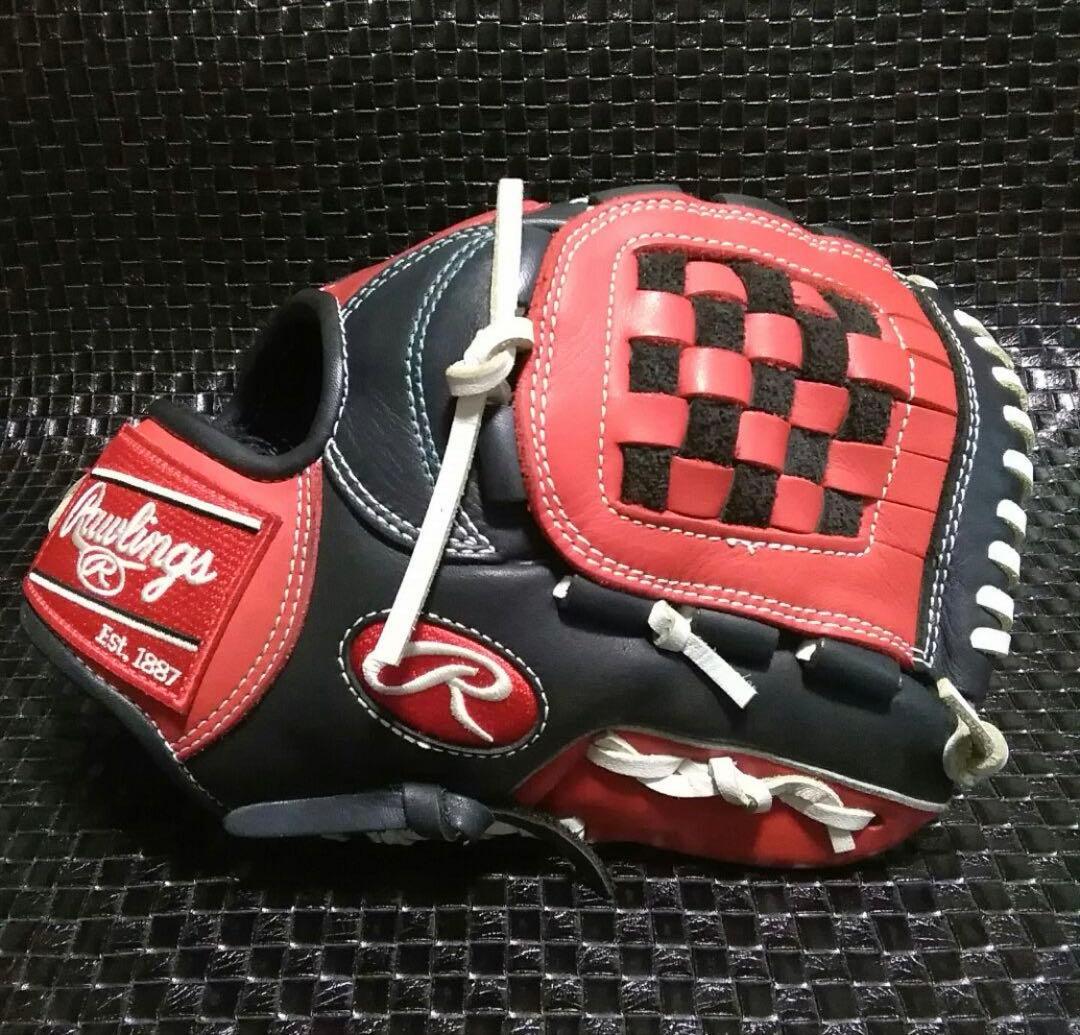 Rawlings 軟式グローブ 赤黒 チェックパターン