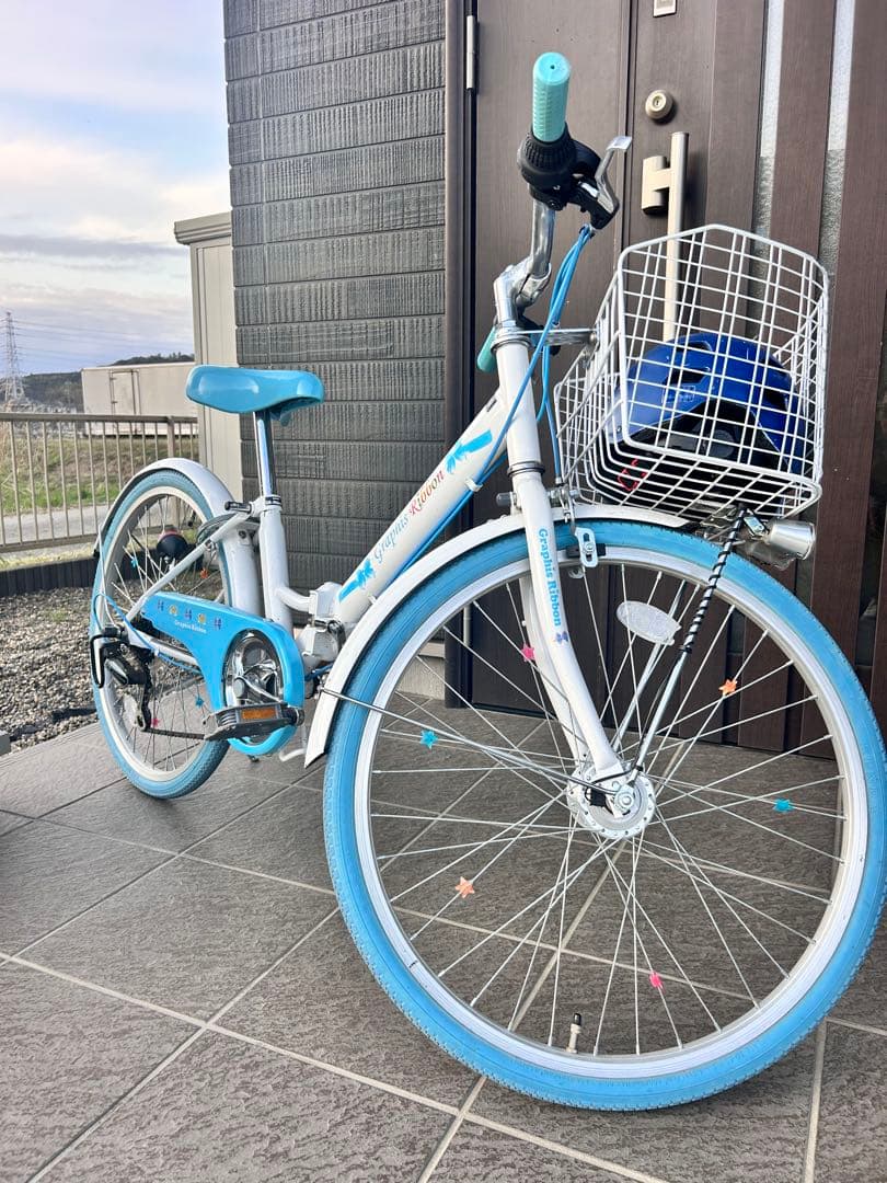 【室内保管】22インチ子供用自転車ホワイト/ブルー