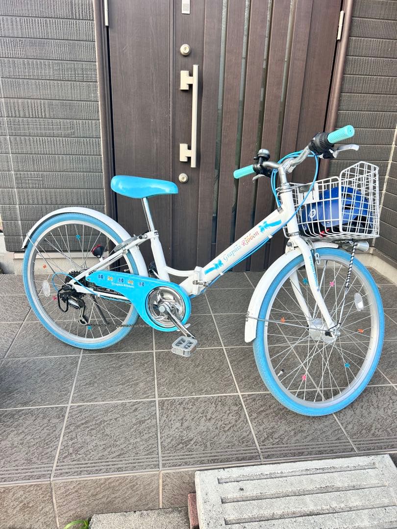 【室内保管】22インチ子供用自転車ホワイト/ブルー