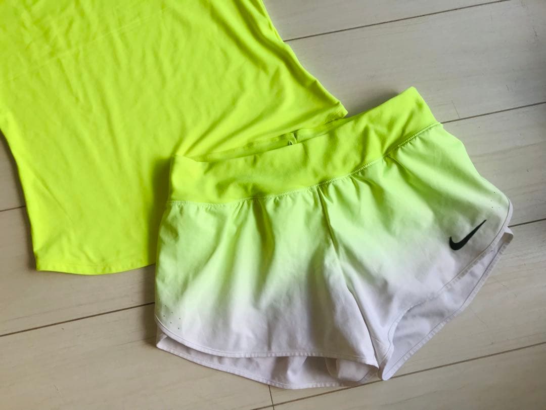 NIKEナイキ＊蛍光イエローのピュアトップとエースショートパンツ上下セットアップ