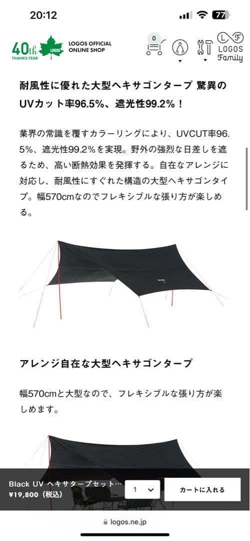 【美品】LOGOS Black UV ヘキサタープセット1-BB