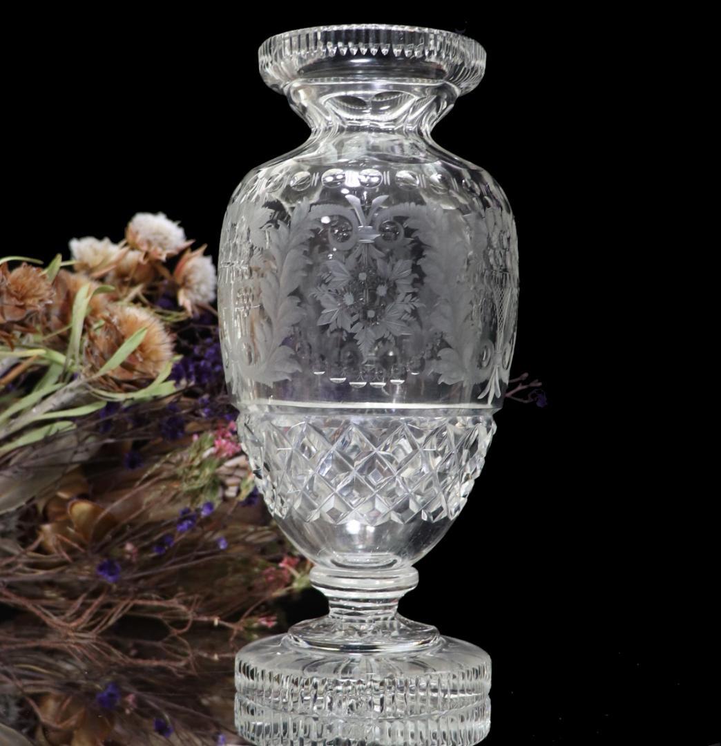 オールド・バカラ アールヌーヴォー期 花瓶 グラヴュール ルネッサンス 草花