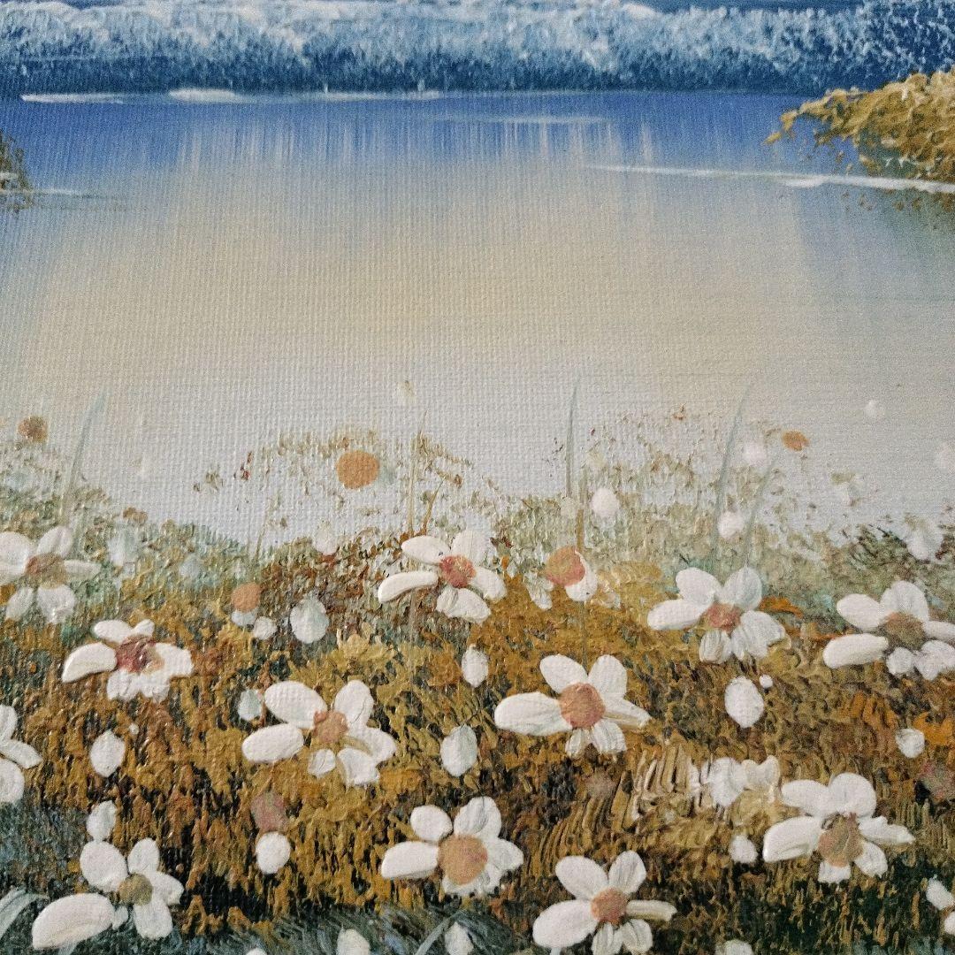 風景画 油彩 女性 花束