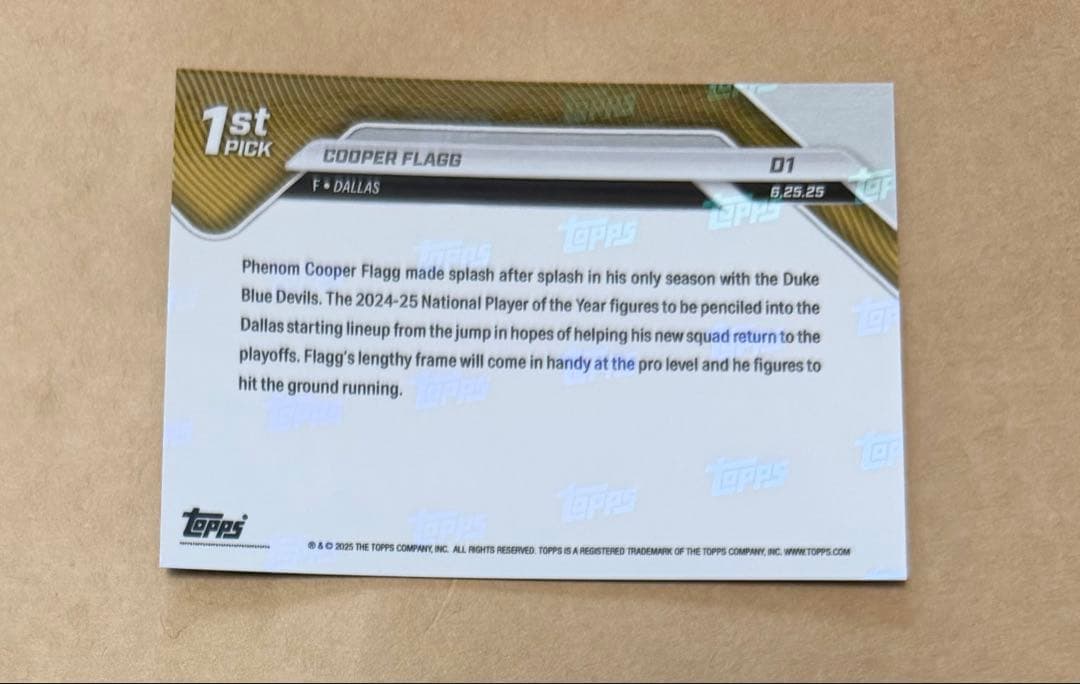 COOPER FLAGG クーパーフラッグ 01 Topps Now NBA