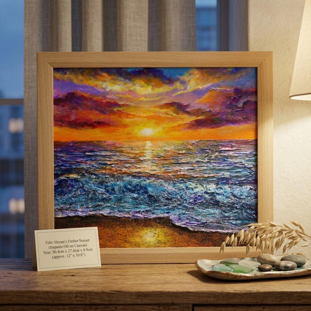 油絵 油彩 油彩画 絵 絵画 【水平線に沈む夕日】