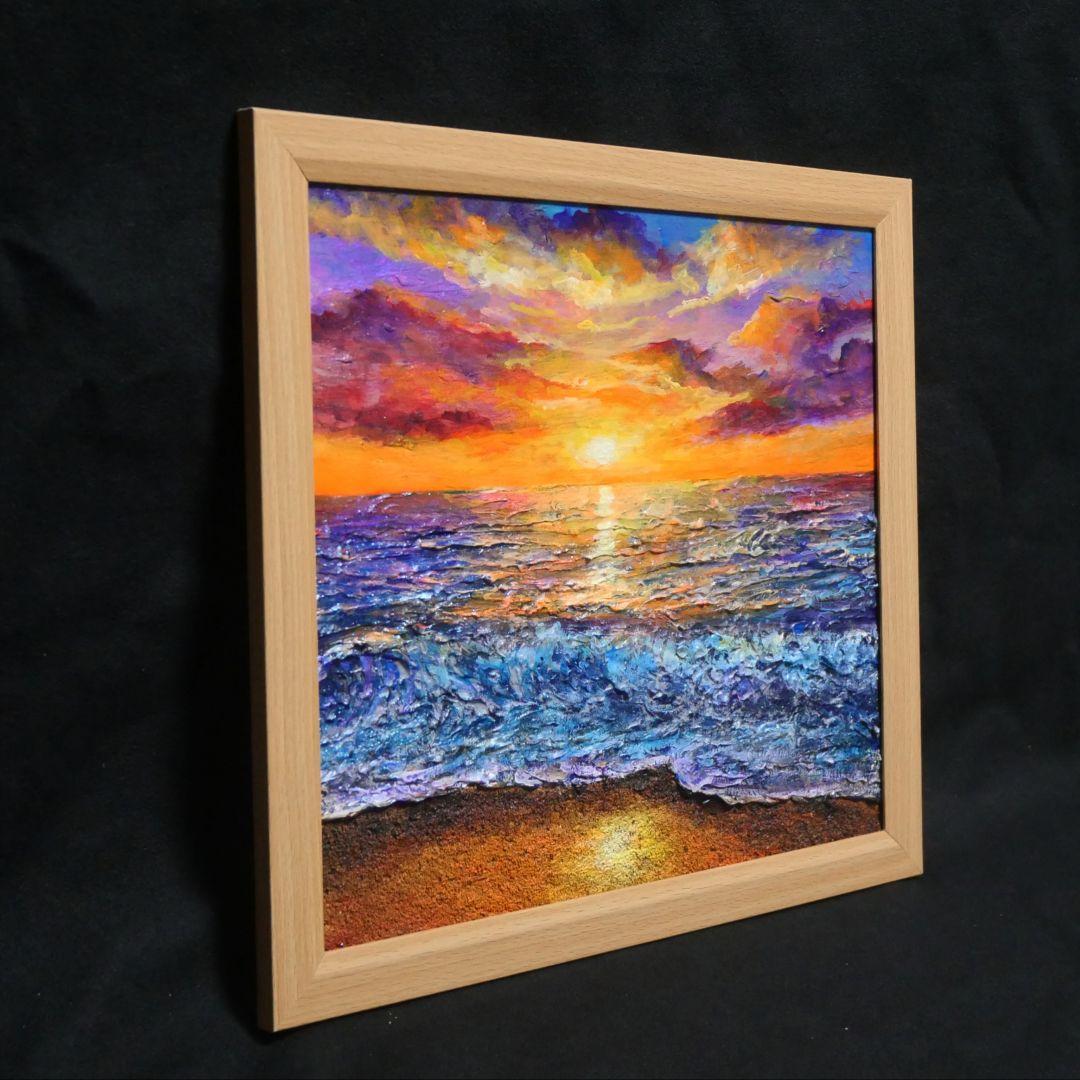 油絵 油彩 油彩画 絵 絵画 【水平線に沈む夕日】