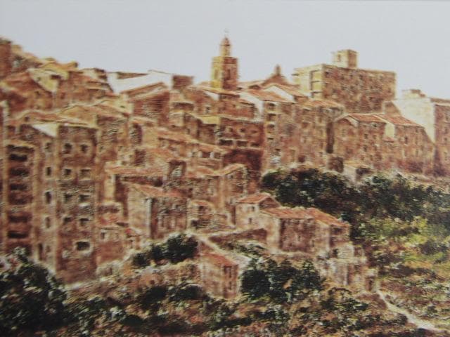 塚越仁慈、【山頂の集落】、希少な画集より、状態良好、新品高級額装付