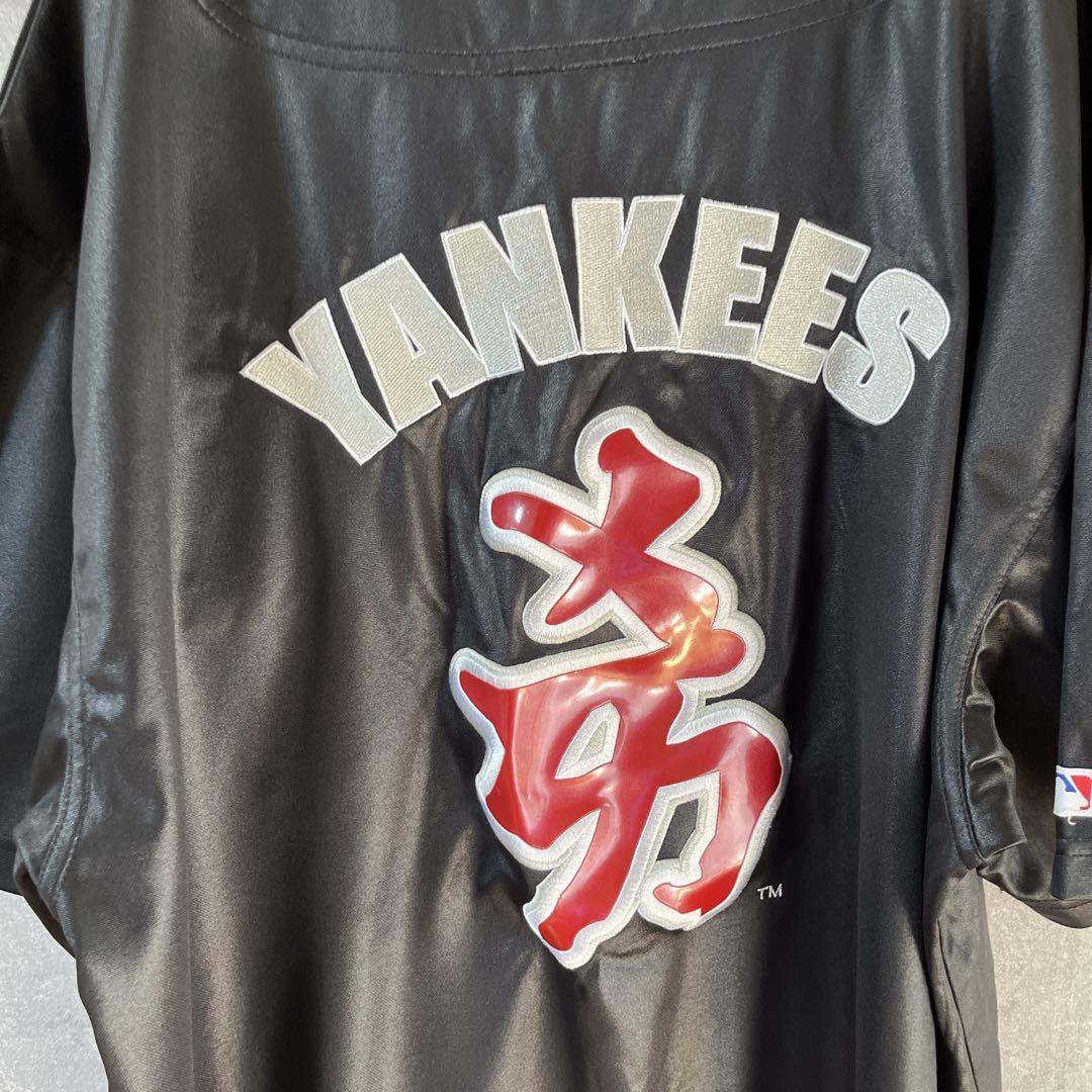 MLB ヤンキース 00s ベースボールシャツ 紐育 エナメル　Ｌメンズ黒C3