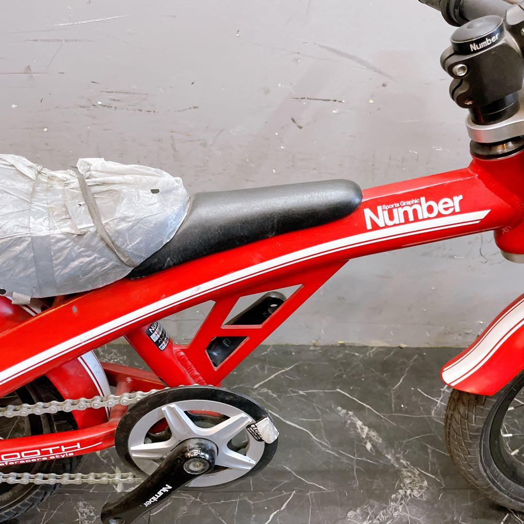【919】アウトレット バイク風 子供車 Number レッド 補助輪付き