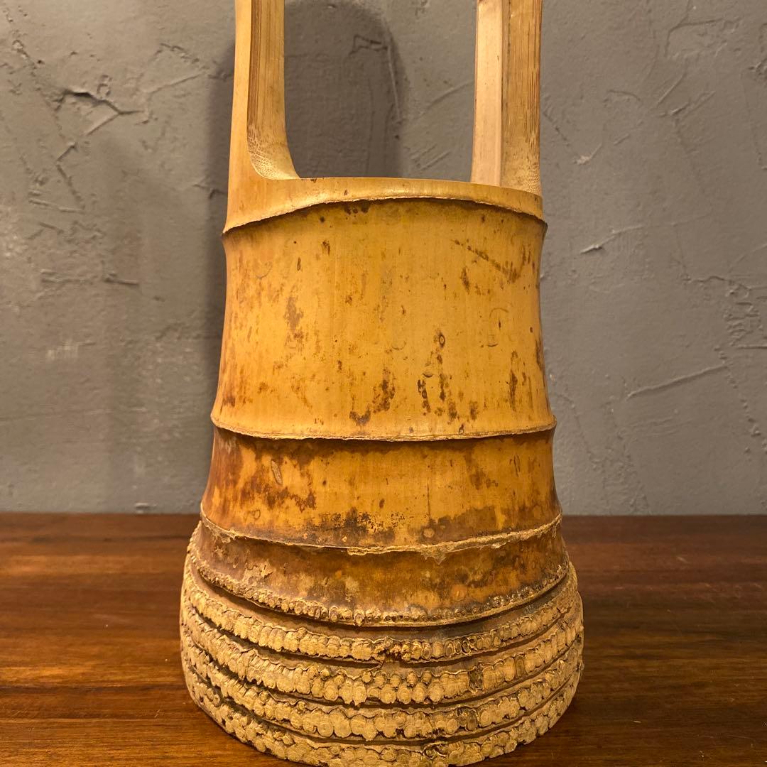 昭和レトロ 骨董品 時代物華道具 竹二重切り 花入れ 花器 根付 銅製