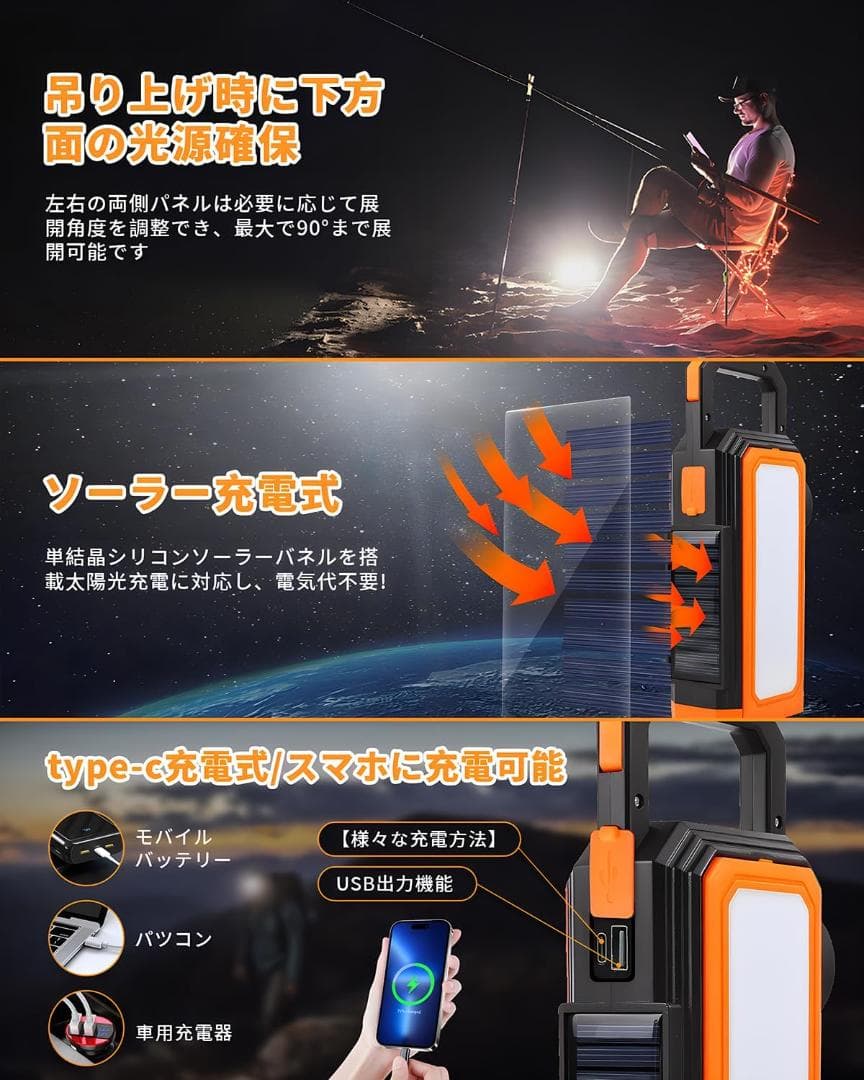 Uxxu ソーラー ランタン LED ランタン USB充電式 小型 無段階調光