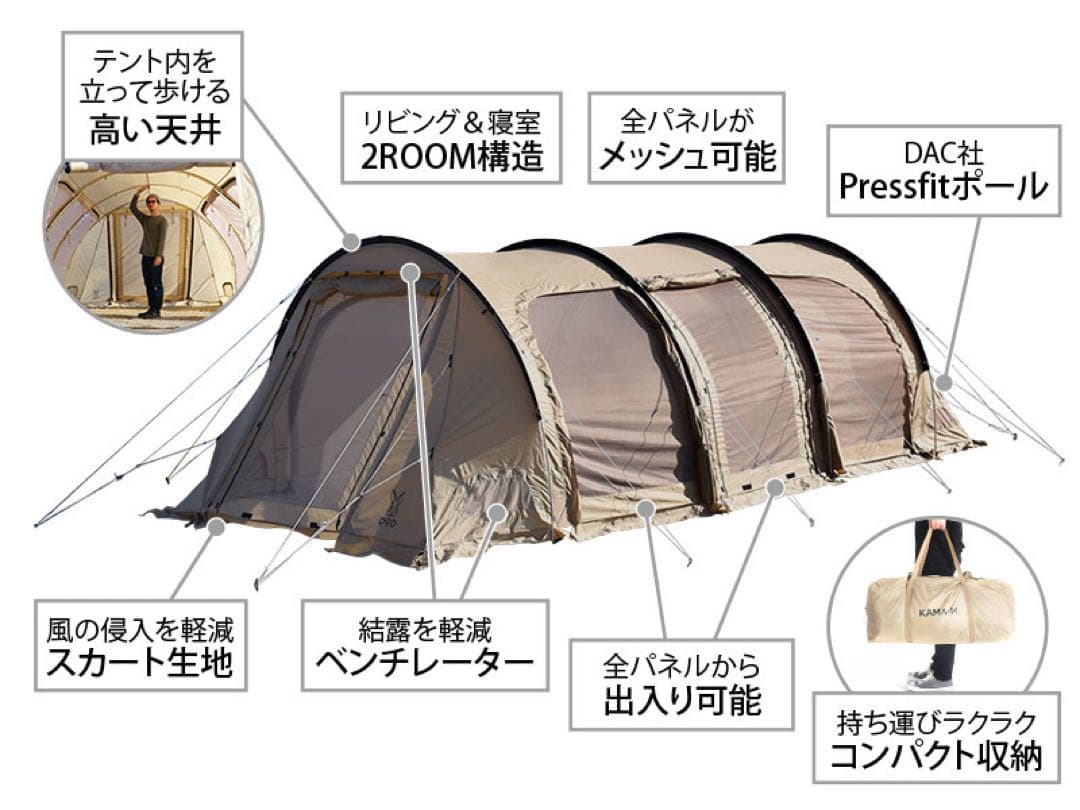 DOD ディーオーディー　カマボコテント 3M　キャンプ　2ルーム　タン