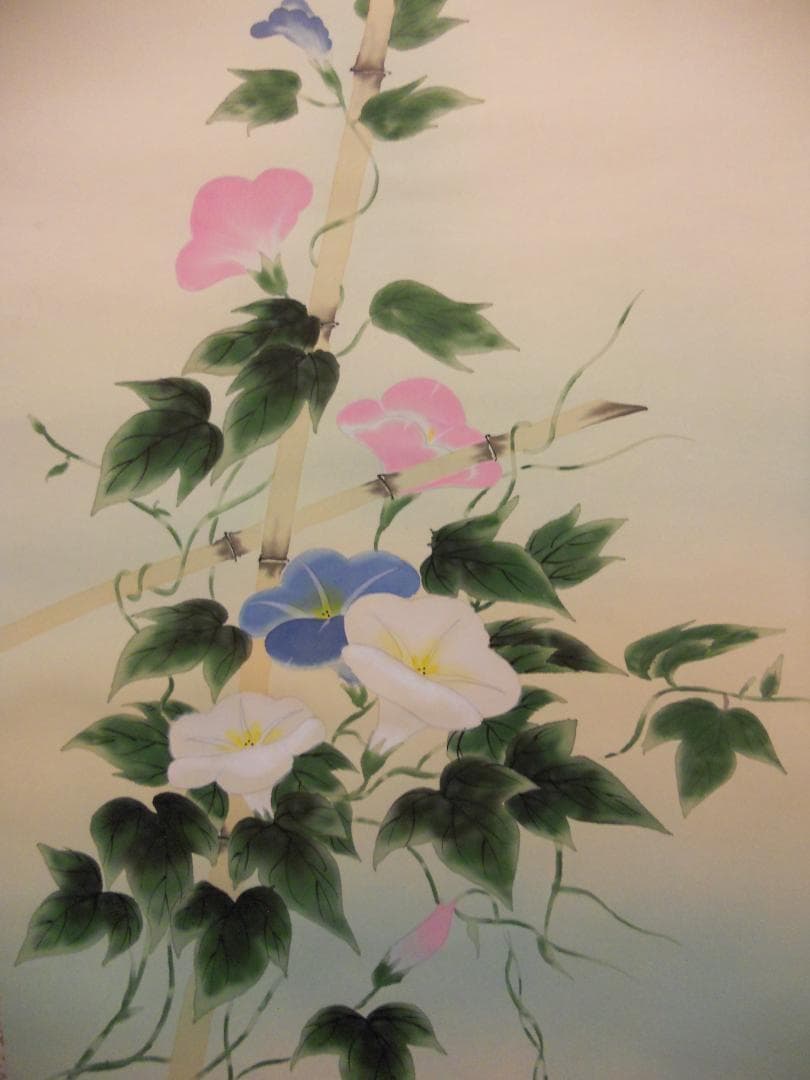 掛け軸 契雪 作 『 朝顔 』 絹本 希少 軸装 茶道具 掛軸 美品 です。