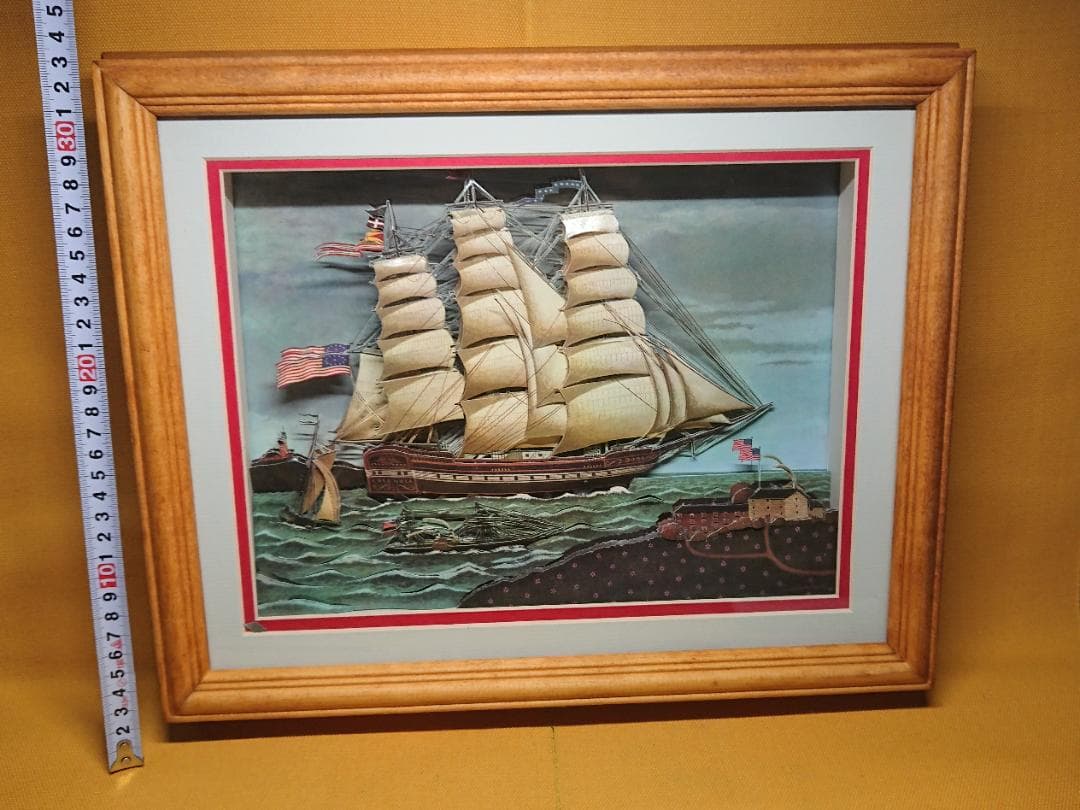 アート　絵画　シャドーボックス　船　置物　インテリア　工芸品　美術品　A1497