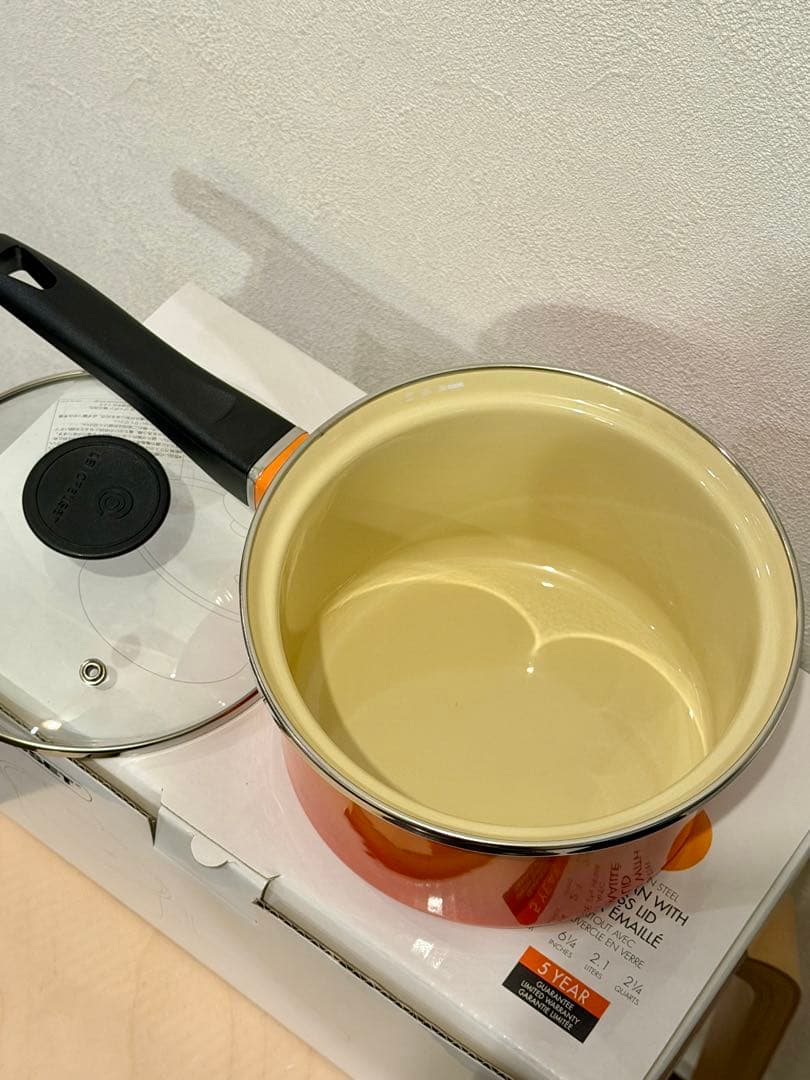 【Nom】LE CREUSET オレンジ 片手鍋 16cm ガラス蓋付き