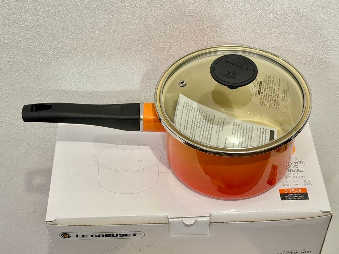 【Nom】LE CREUSET オレンジ 片手鍋 16cm ガラス蓋付き