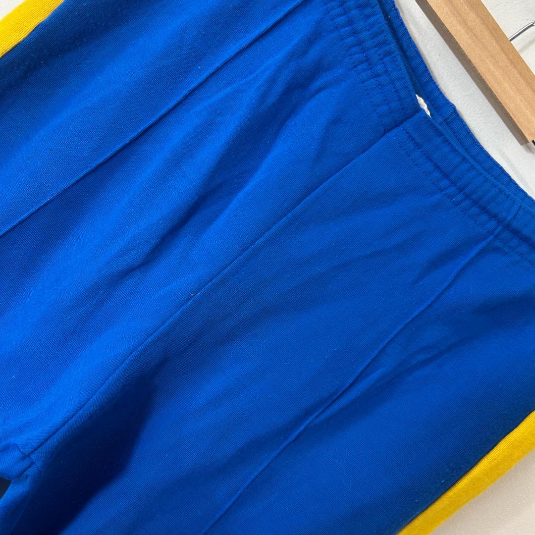 【極彩配色】ジャージパンツ 青黄 XL テーパード レトロ