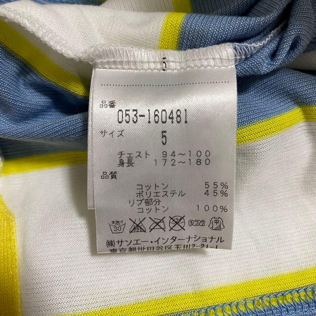 パーリーゲイツ ポロシャツ　ボーダー　半袖　ジップ　ゴルフ　青　白　日本製　L