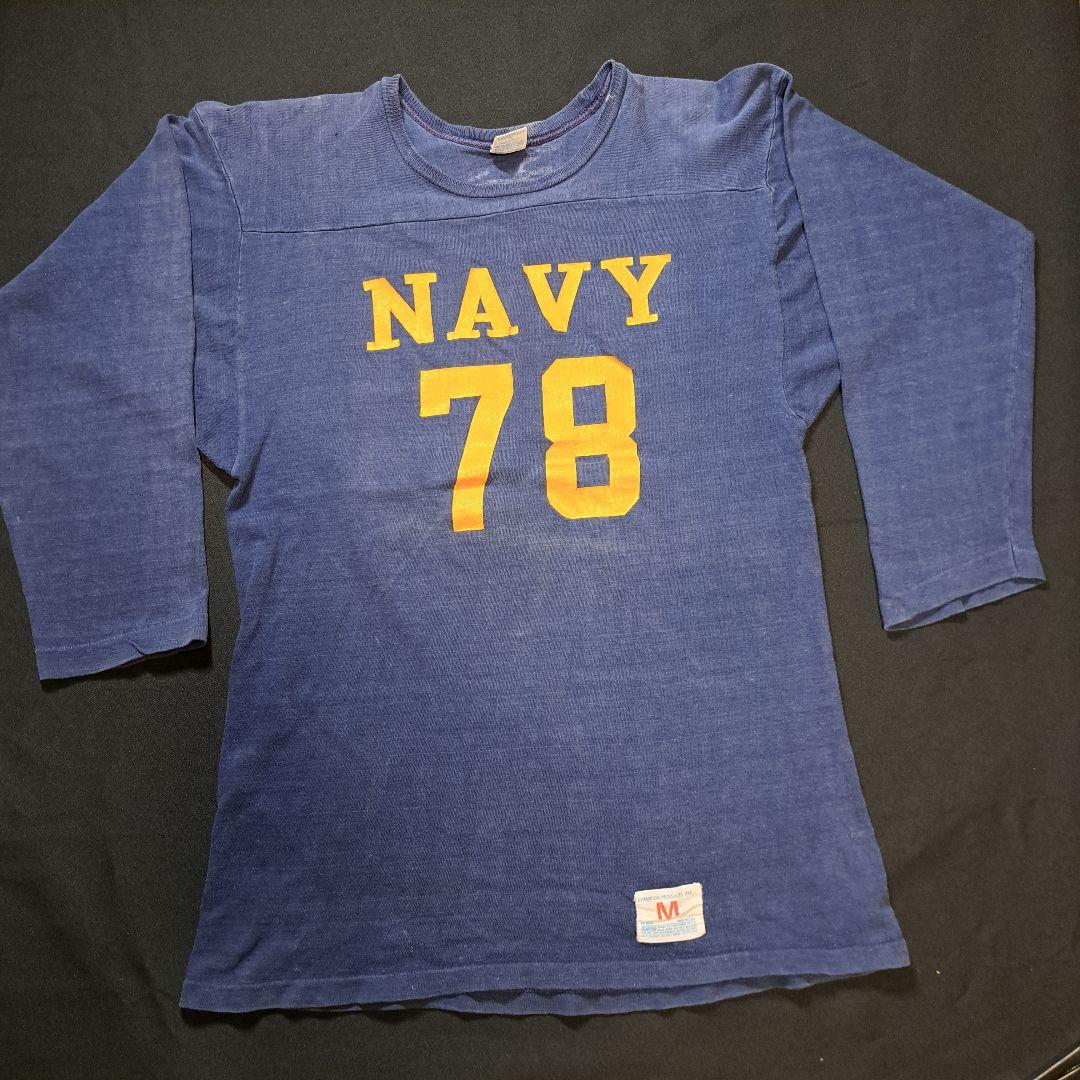 チャンピオンフットボールt シャツ　ヴィンテージ　navy　バータグ　70s