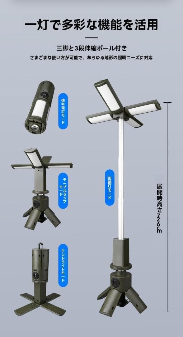マルチファンクション 伸縮キャンプランプ 防水 手動電灯モード