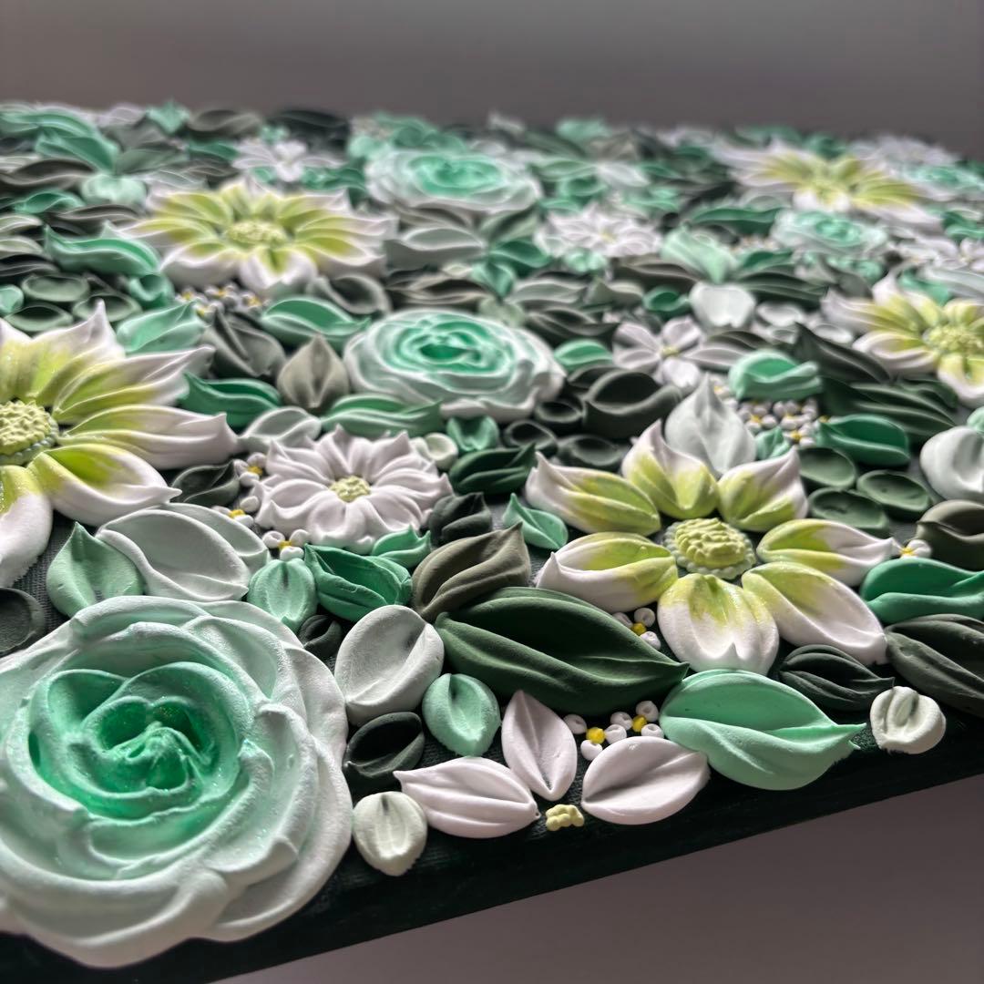 観葉植物　テクスチャーアート　現代アート　インテリアアート　花の絵　花束　韓国