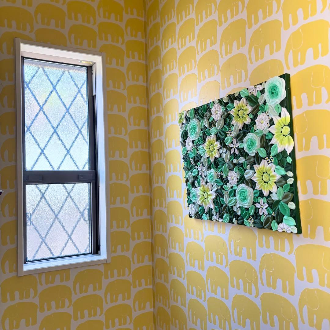 観葉植物　テクスチャーアート　現代アート　インテリアアート　花の絵　花束　韓国