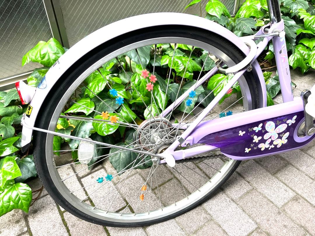 ブリヂストン子供用自転車 パープル 花柄 バスケット付き