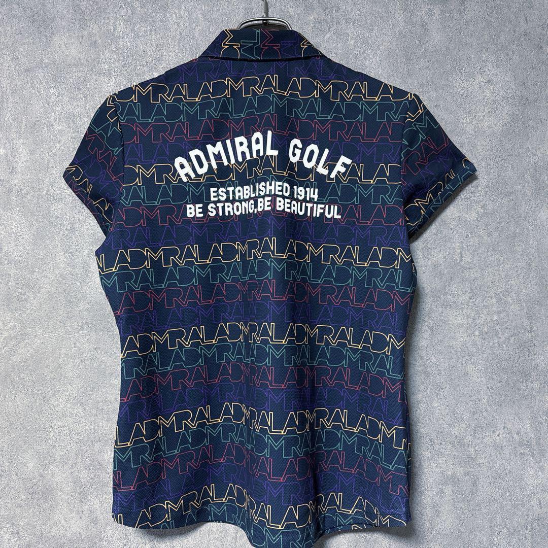 Admiral GOLF アドミラルゴルフ ポロシャツ 総柄 ネイビー L 半袖