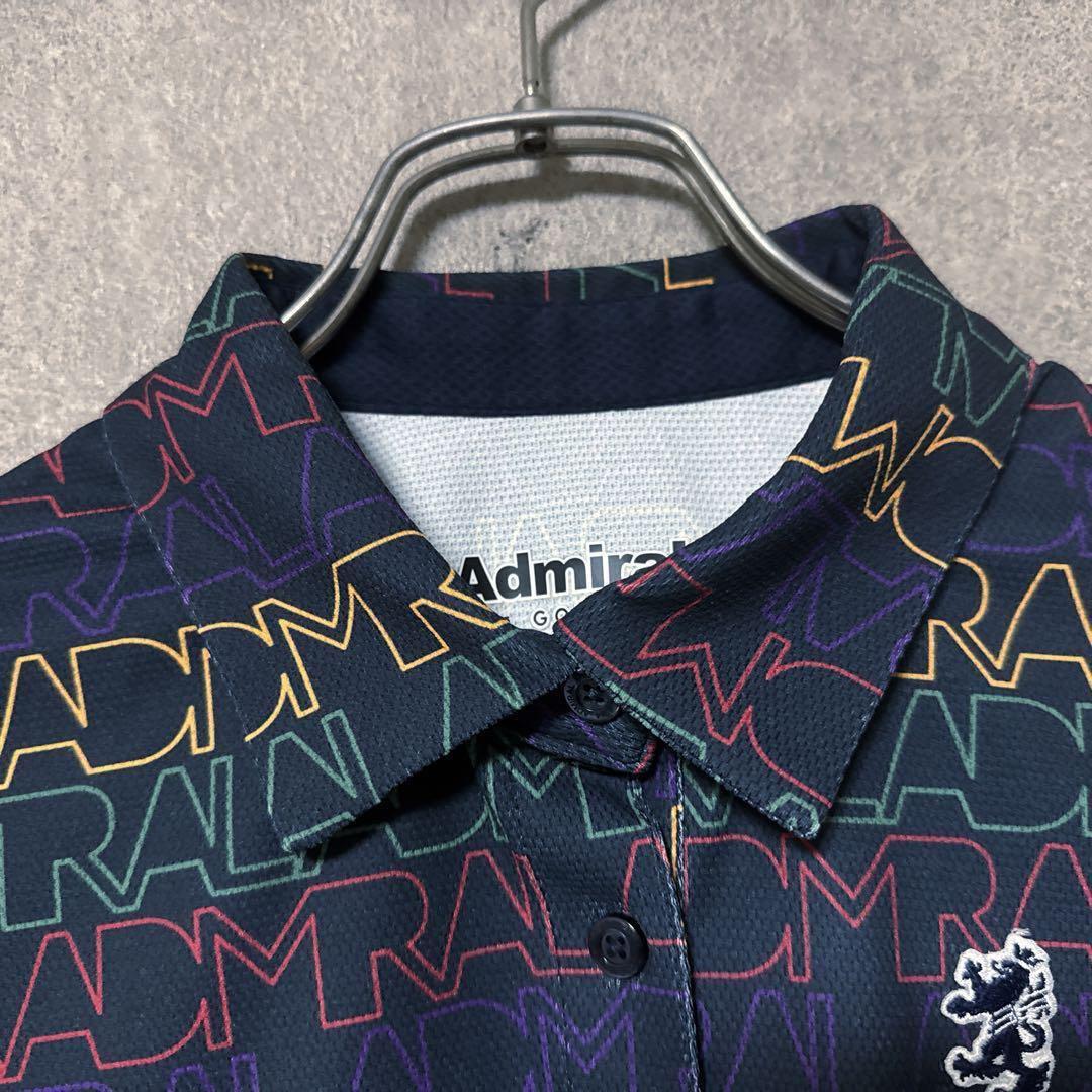 Admiral GOLF アドミラルゴルフ ポロシャツ 総柄 ネイビー L 半袖
