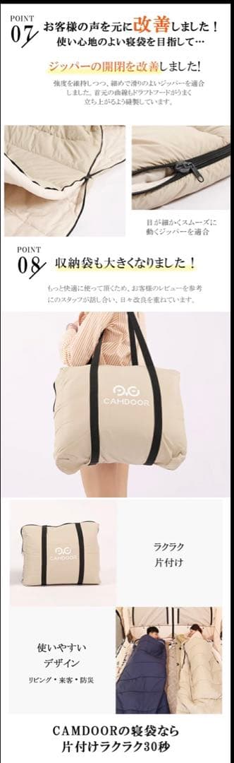 Camdoor 寝袋 シュラフ オールシーズン対応